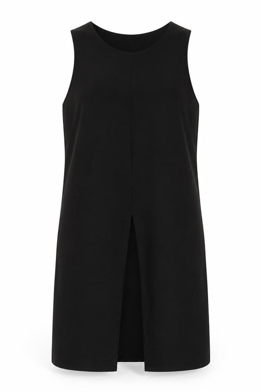 Front view of New Look women’s black viscose tank dress, size UK 8, round neck pullover