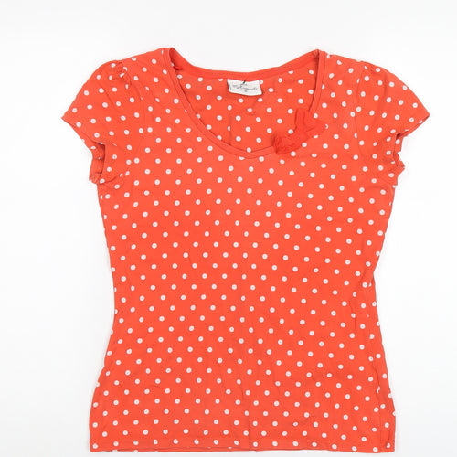 NEXT Womens Orange Polka Dot Cotton Basic T-Shirt Size 12 Round Neck