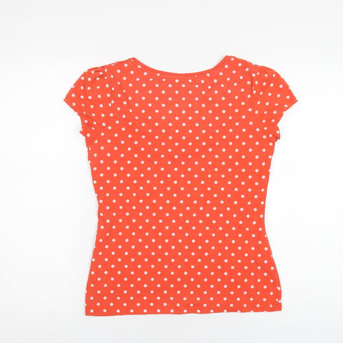 NEXT Womens Orange Polka Dot Cotton Basic T-Shirt Size 12 Round Neck