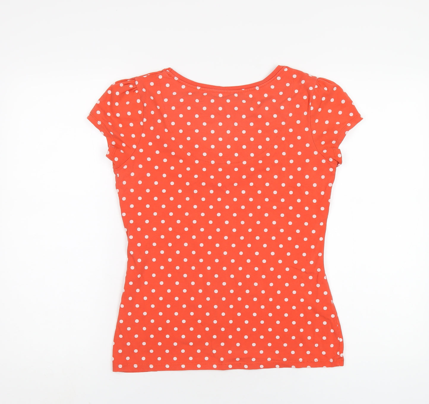NEXT Womens Orange Polka Dot Cotton Basic T-Shirt Size 12 Round Neck