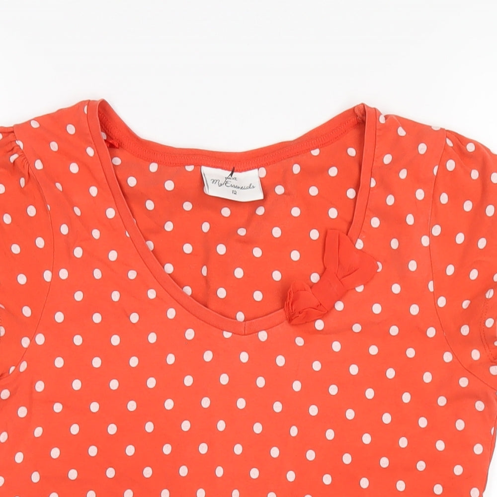 NEXT Womens Orange Polka Dot Cotton Basic T-Shirt Size 12 Round Neck