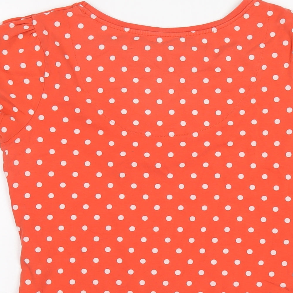 NEXT Womens Orange Polka Dot Cotton Basic T-Shirt Size 12 Round Neck