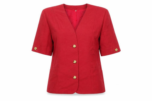 Front view of First Avenue women’s red jacket blazer, size UK 14, - short sleeved