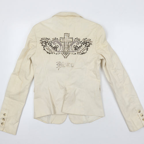 PINKO Womens Ivory Jacket Blazer Size 10 - Beaded detail to back