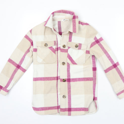 H&M Girls Ivory Check Polyester Basic Button-Up Size 8-9 Years Collared