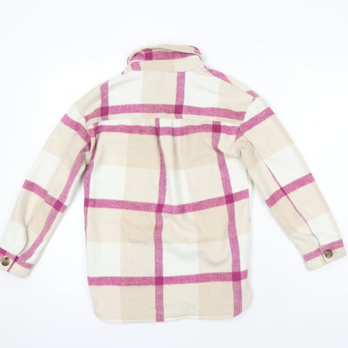 H&M Girls Ivory Check Polyester Basic Button-Up Size 8-9 Years Collared