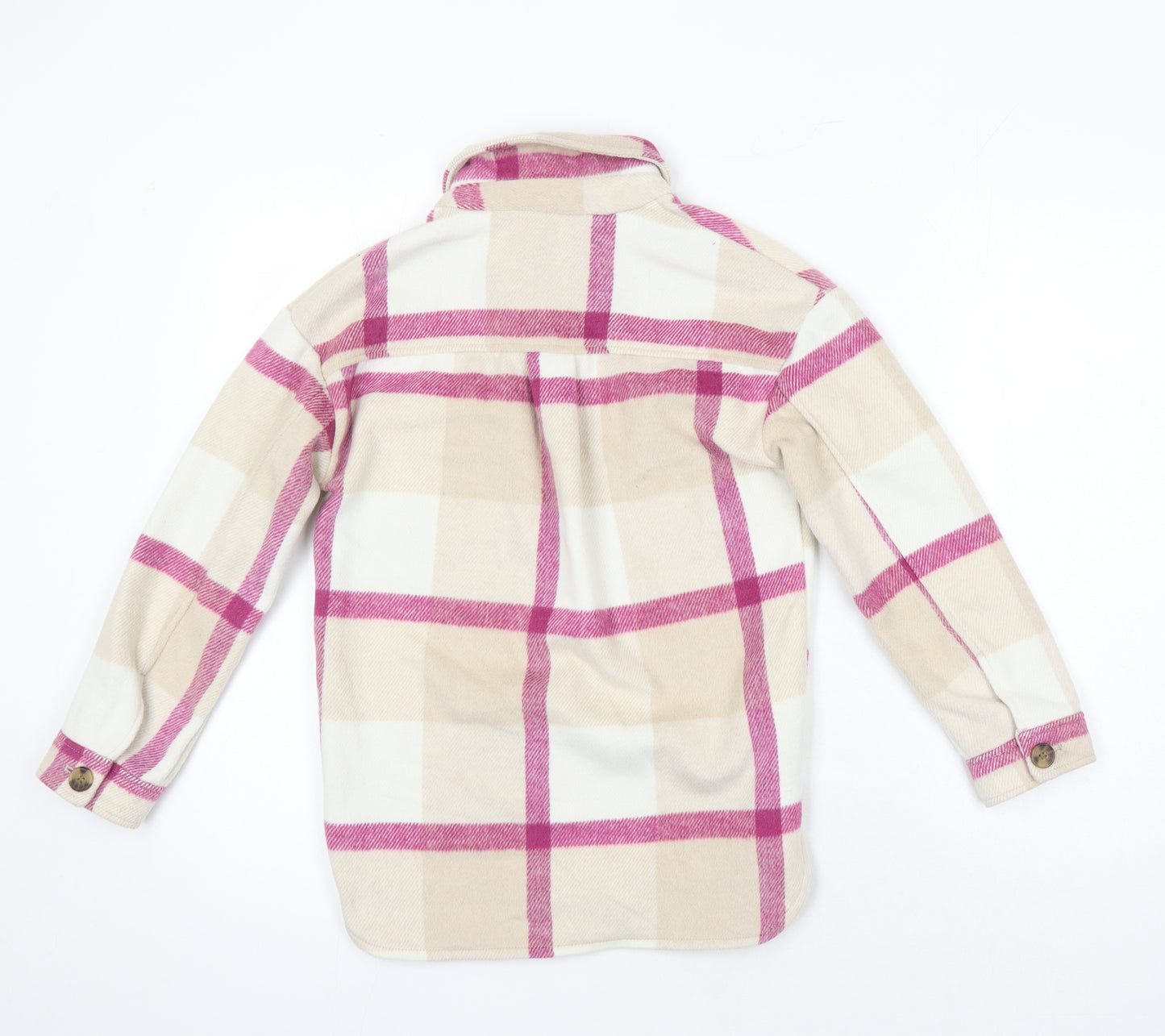 H&M Girls Ivory Check Polyester Basic Button-Up Size 8-9 Years Collared