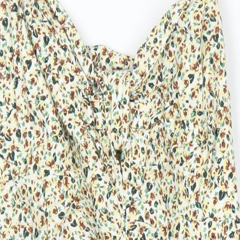 M&S Womens Multicoloured Floral Linen Mini Size M V-Neck