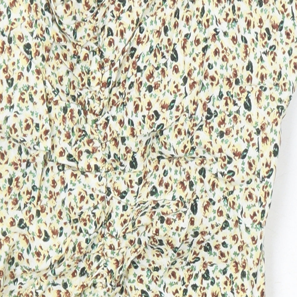 M&S Womens Multicoloured Floral Linen Mini Size M V-Neck