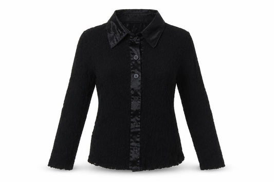 Front view of Georgio Bombini women’s black polyester basic blouse one size collared