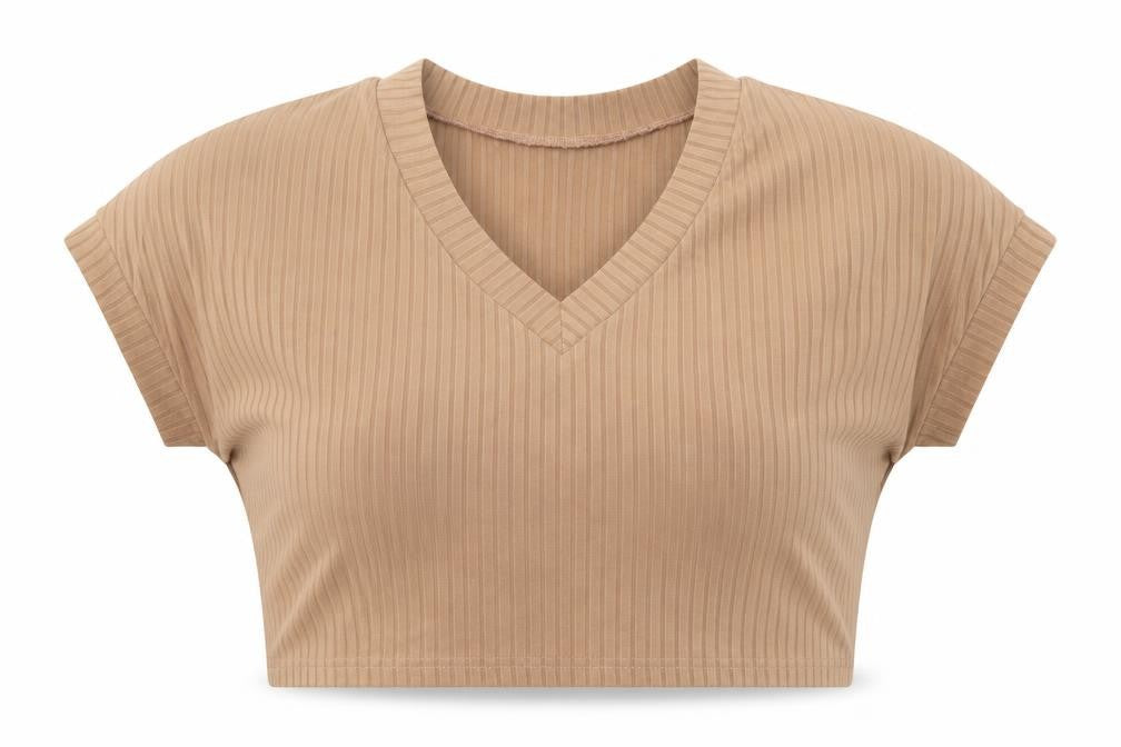 ROMWE Womens Brown Herringbone Polyester Cropped T-Shirt Size XS Sweetheart