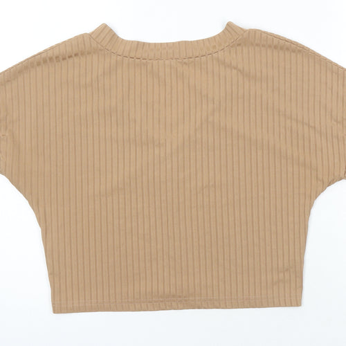 ROMWE Womens Brown Herringbone Polyester Cropped T-Shirt Size XS Sweetheart