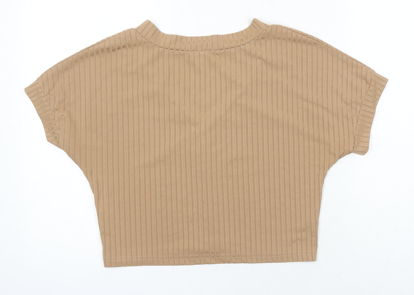 ROMWE Womens Brown Herringbone Polyester Cropped T-Shirt Size XS Sweetheart