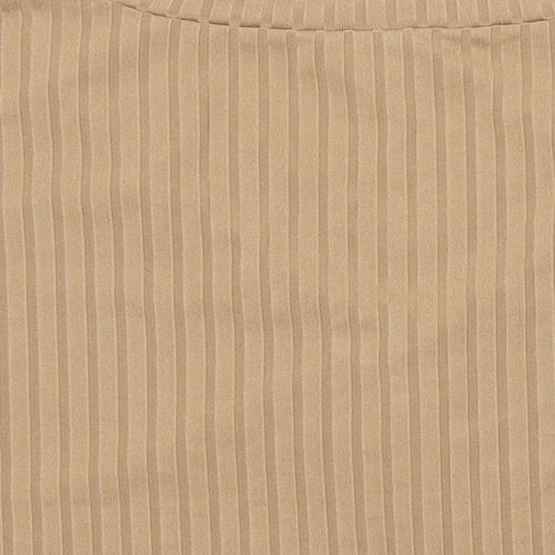 ROMWE Womens Brown Herringbone Polyester Cropped T-Shirt Size XS Sweetheart