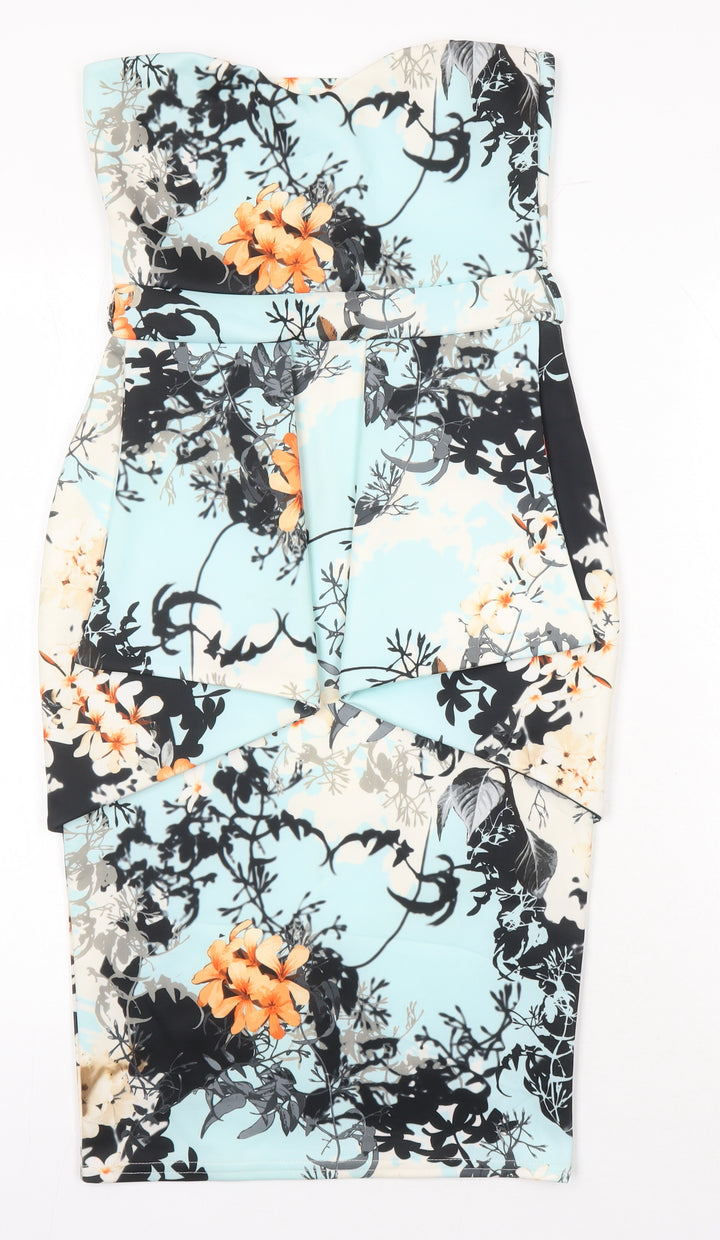Missi London Womens Multicoloured Geometric Polyester Bodycon Size 10 Off the Shoulder