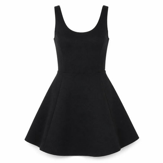 Front view of H&M women’s black polyester a-line, size UK 10, scoop neck
