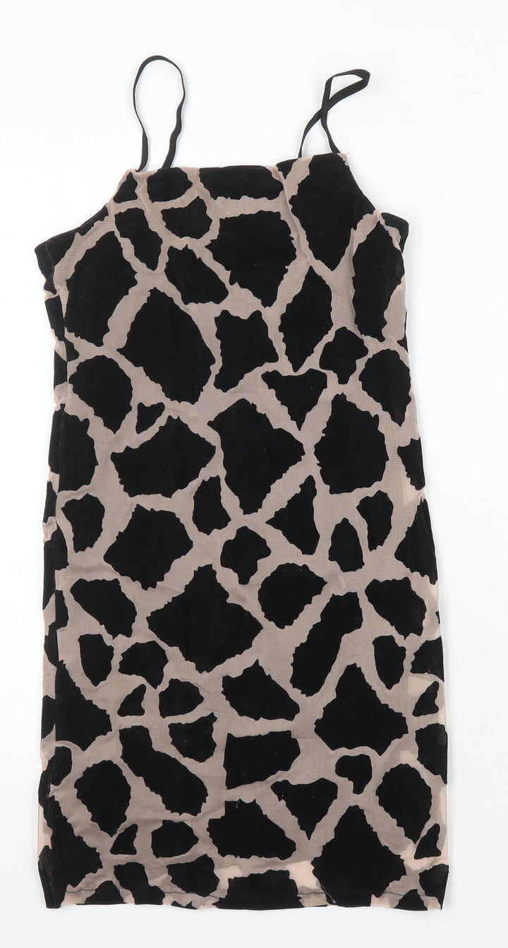 Topshop Womens Multicoloured Animal Print Polyester Bodycon Size 8 Square Neck