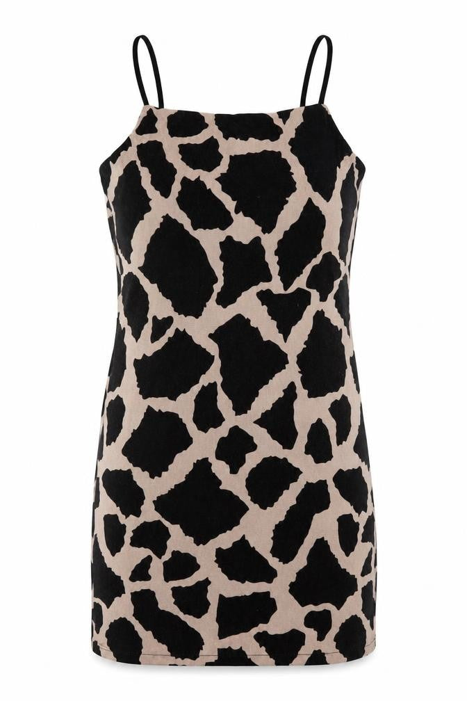 Front view of Topshop women’s multicoloured animal print polyester bodycon, size UK 8, square neck