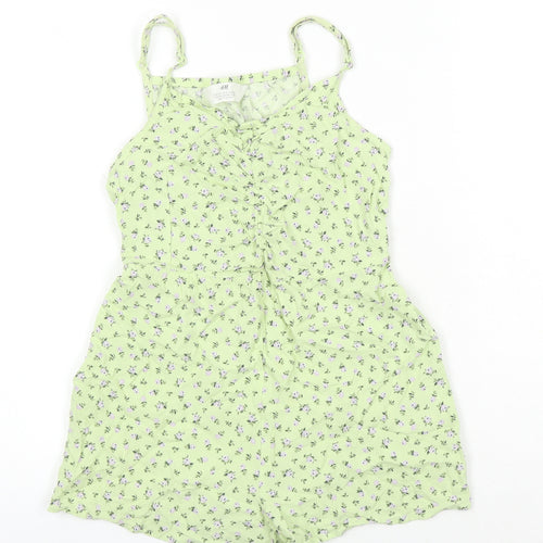 H&M Girls Green Floral Viscose Playsuit One-Piece Size 8-9 Years