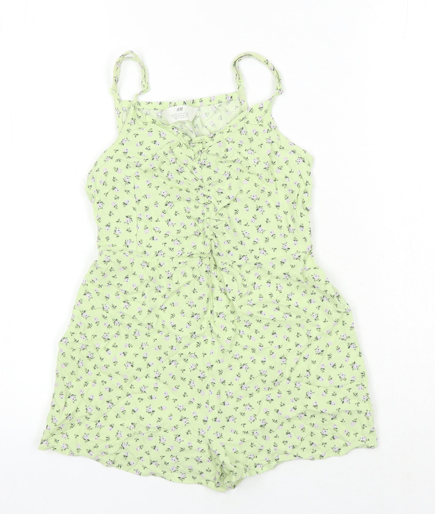 H&M Girls Green Floral Viscose Playsuit One-Piece Size 8-9 Years