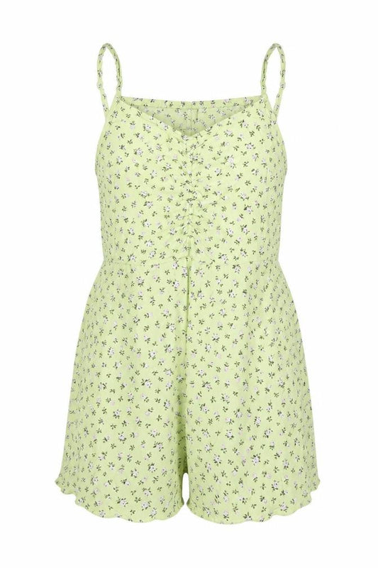 H&M Girls Green Floral Viscose Playsuit One-Piece Size 8-9 Years