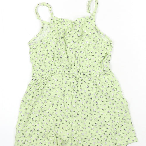 H&M Girls Green Floral Viscose Playsuit One-Piece Size 8-9 Years