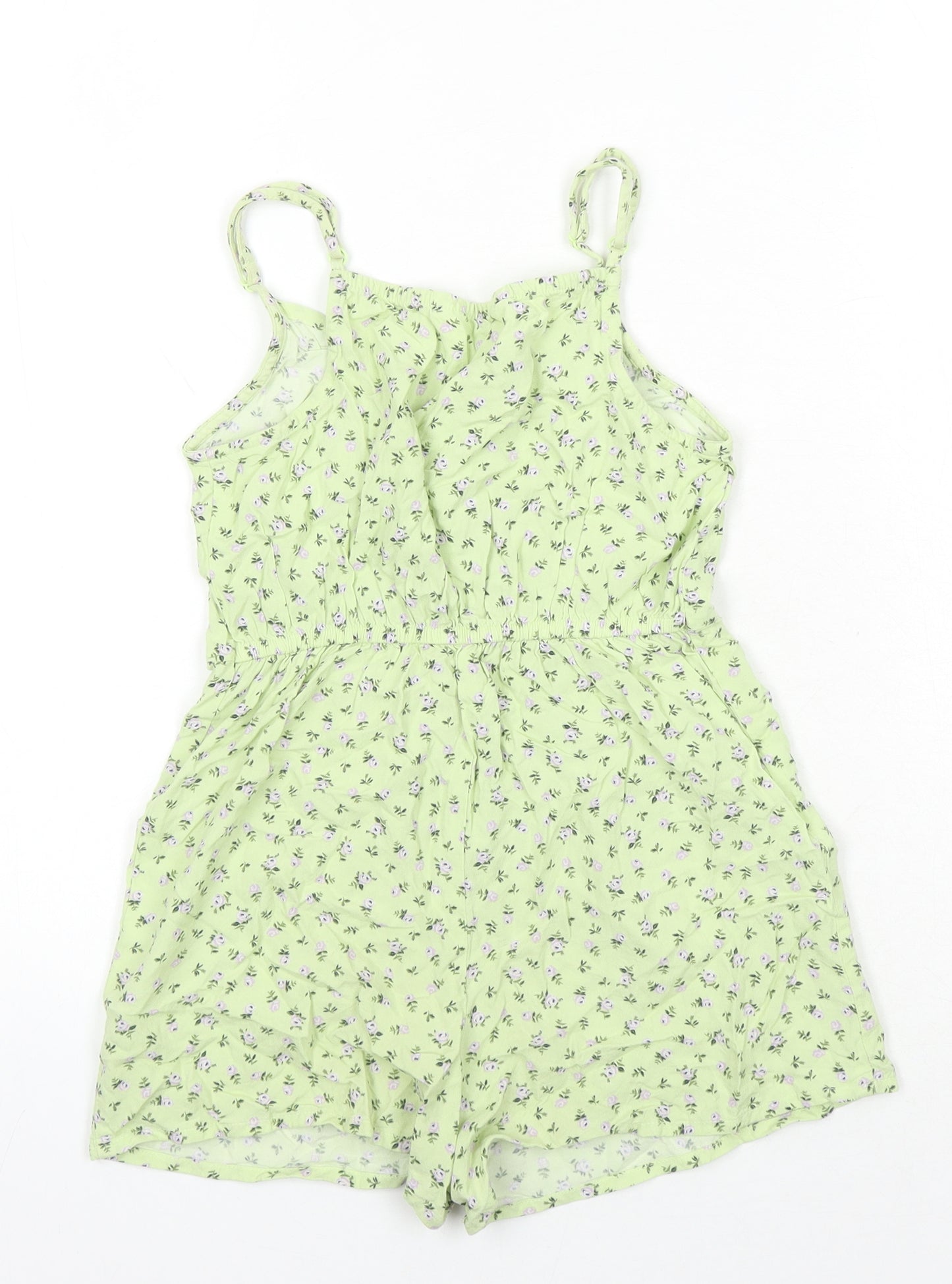 H&M Girls Green Floral Viscose Playsuit One-Piece Size 8-9 Years