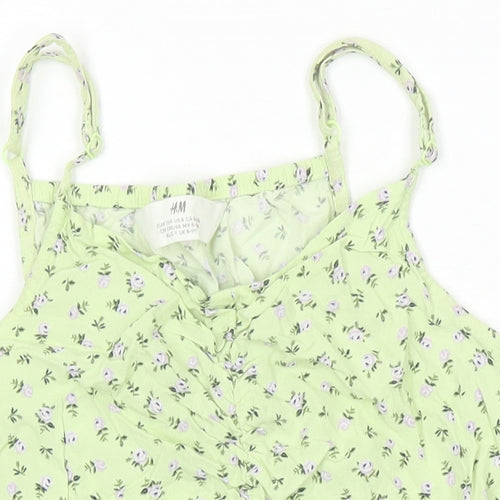 H&M Girls Green Floral Viscose Playsuit One-Piece Size 8-9 Years