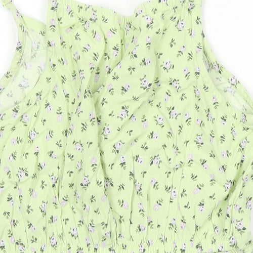 H&M Girls Green Floral Viscose Playsuit One-Piece Size 8-9 Years