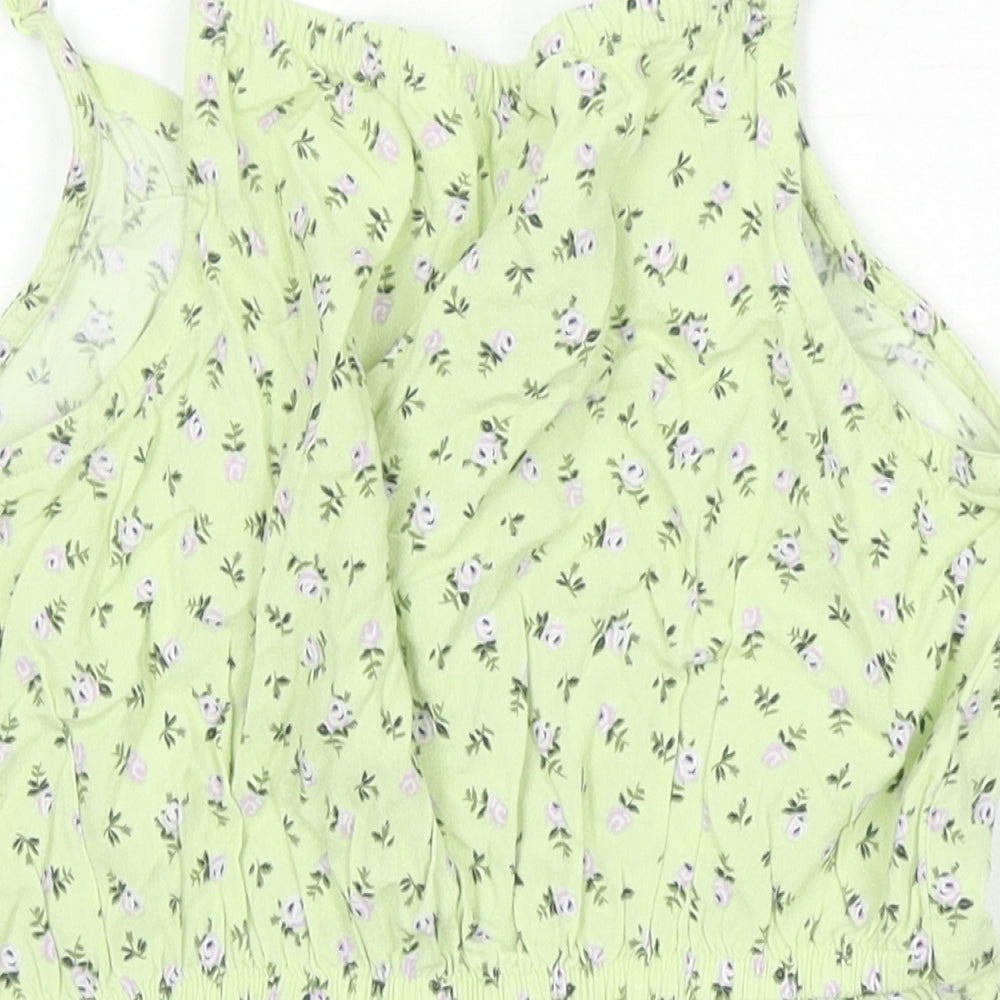 H&M Girls Green Floral Viscose Playsuit One-Piece Size 8-9 Years