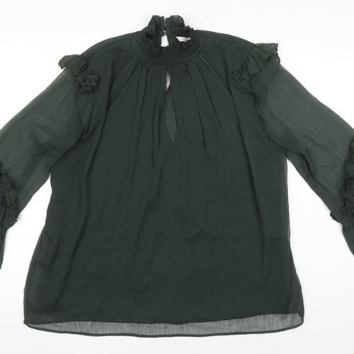 H&M Womens Green Herringbone Polyester Tunic Blouse Size 40 Collared