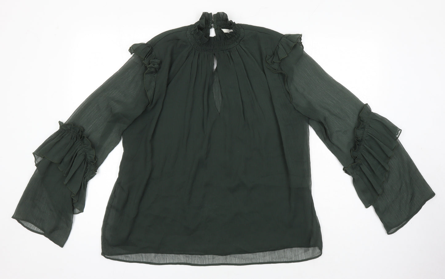 H&M Womens Green Herringbone Polyester Tunic Blouse Size 40 Collared