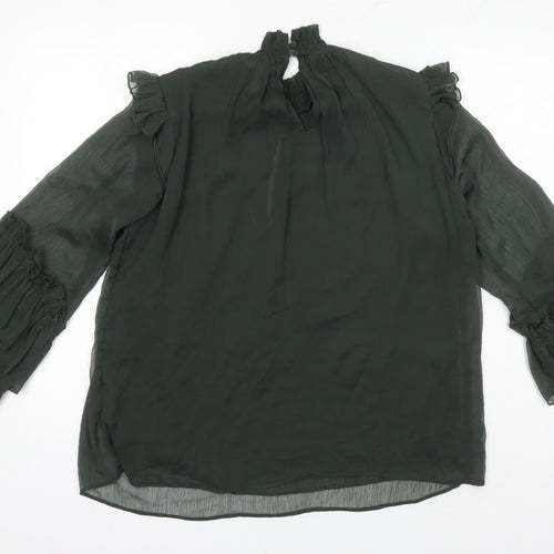 H&M Womens Green Herringbone Polyester Tunic Blouse Size 40 Collared