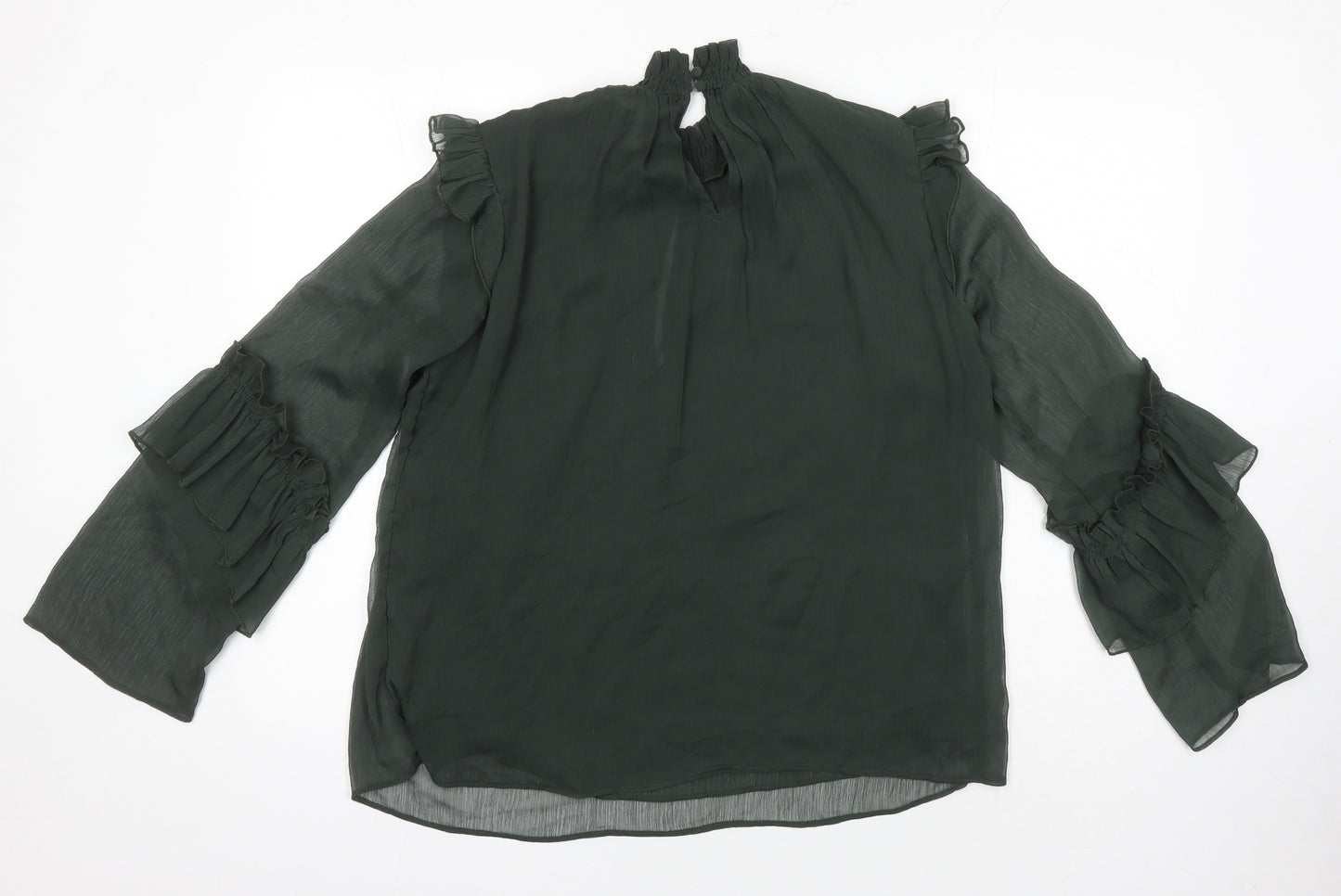 H&M Womens Green Herringbone Polyester Tunic Blouse Size 40 Collared