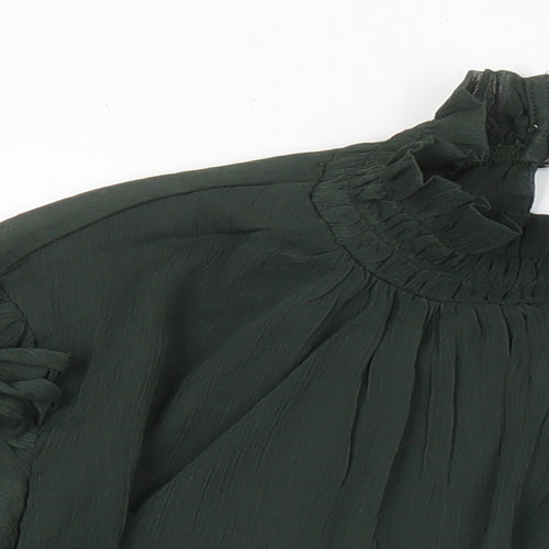 H&M Womens Green Herringbone Polyester Tunic Blouse Size 40 Collared