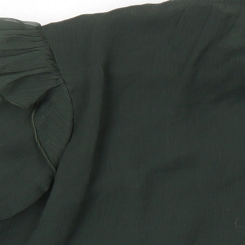 H&M Womens Green Herringbone Polyester Tunic Blouse Size 40 Collared