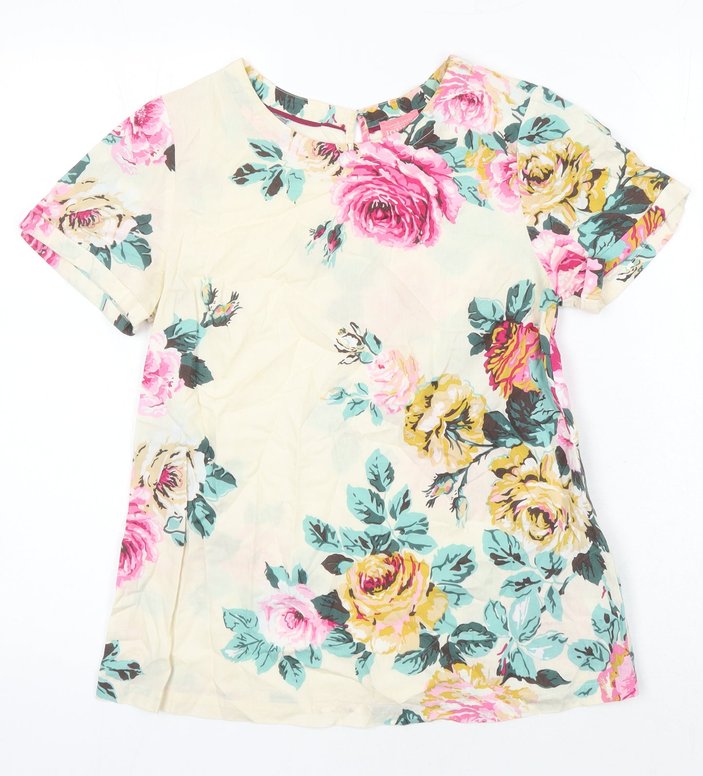 Joules Womens Multicoloured Floral 100% Cotton Ringer Blouse Size 8 Round Neck