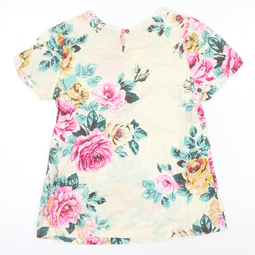 Joules Womens Multicoloured Floral 100% Cotton Ringer Blouse Size 8 Round Neck