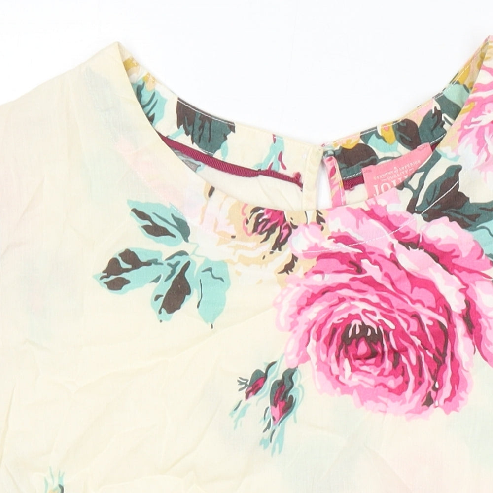 Joules Womens Multicoloured Floral 100% Cotton Ringer Blouse Size 8 Round Neck
