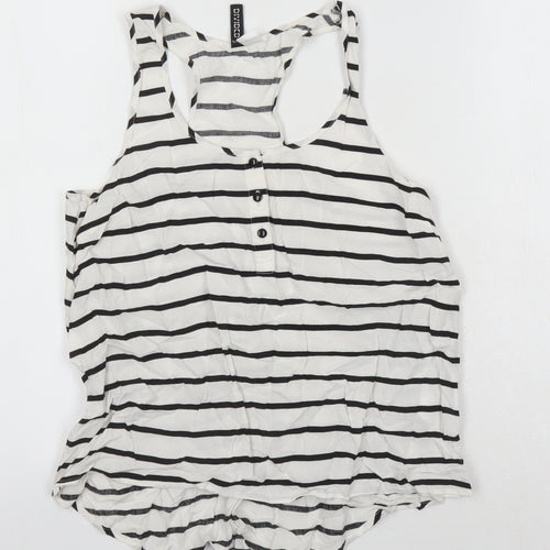 H&M Womens Ivory Striped Viscose Basic T-Shirt Size 6 Scoop Neck