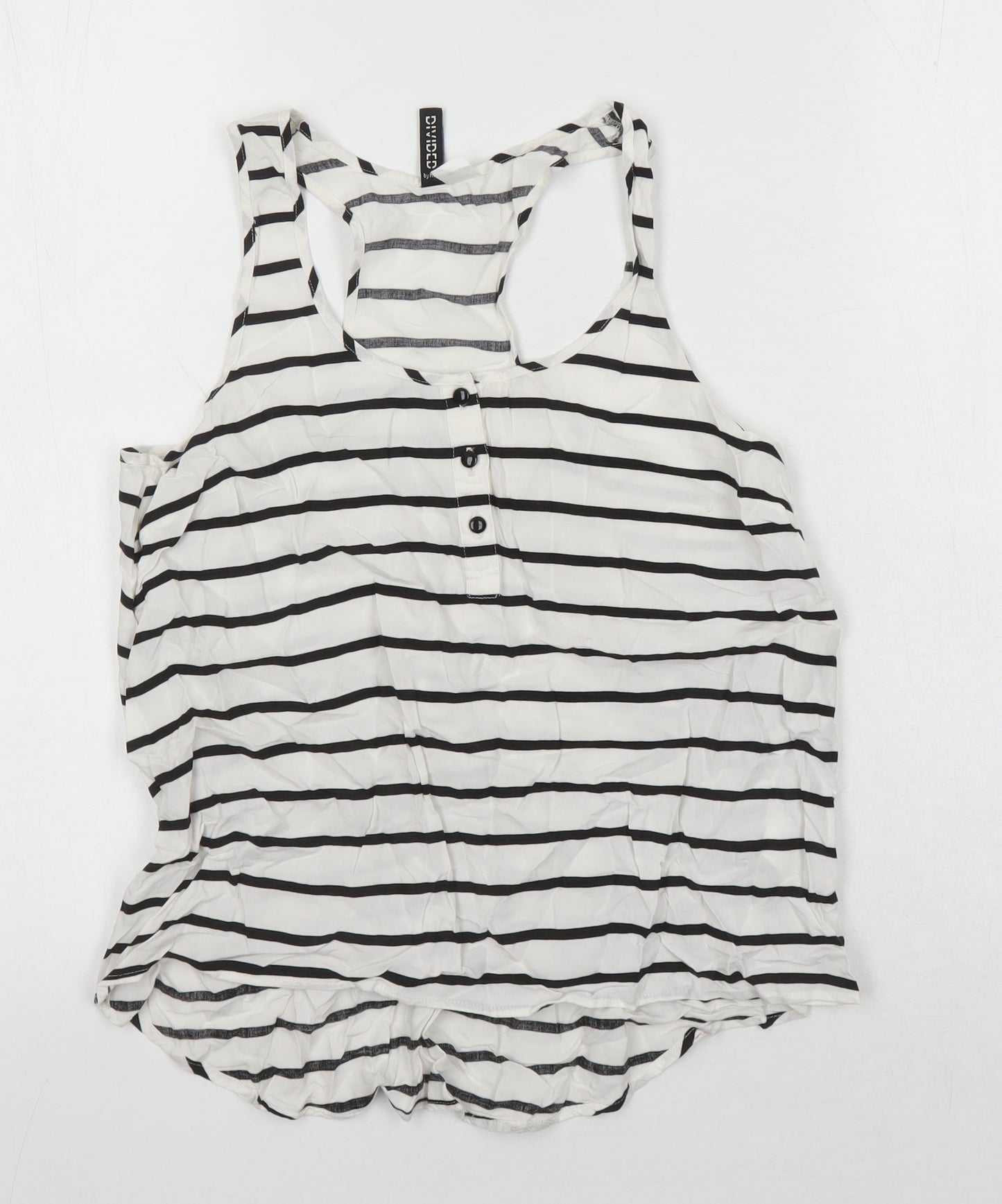 H&M Womens Ivory Striped Viscose Basic T-Shirt Size 6 Scoop Neck