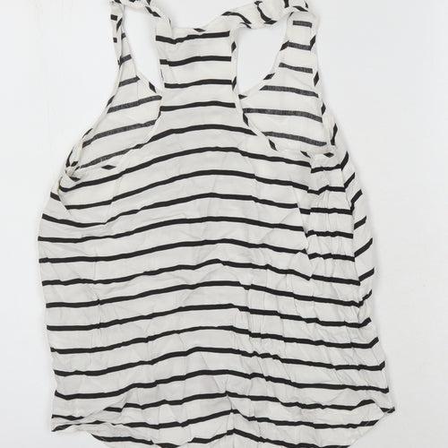 H&M Womens Ivory Striped Viscose Basic T-Shirt Size 6 Scoop Neck