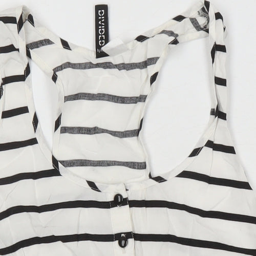 H&M Womens Ivory Striped Viscose Basic T-Shirt Size 6 Scoop Neck