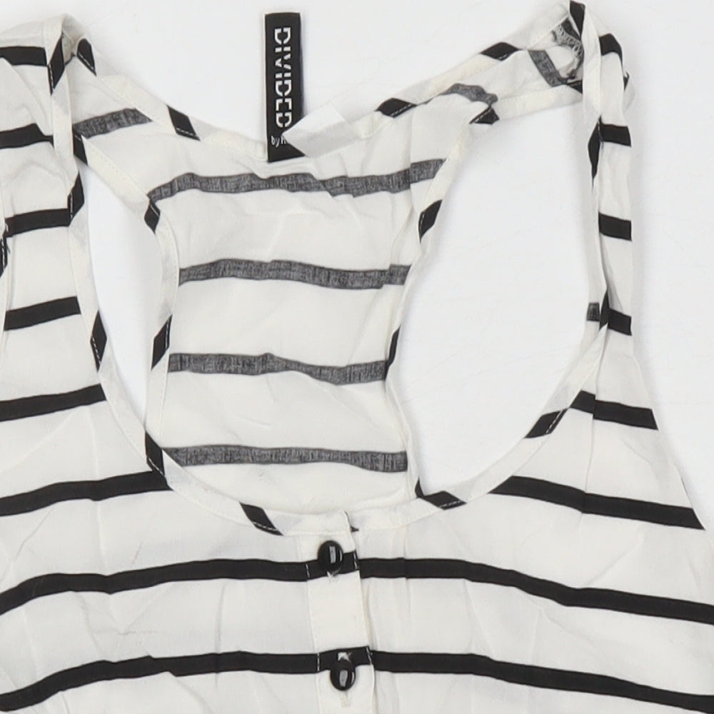 H&M Womens Ivory Striped Viscose Basic T-Shirt Size 6 Scoop Neck