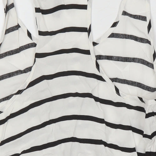 H&M Womens Ivory Striped Viscose Basic T-Shirt Size 6 Scoop Neck