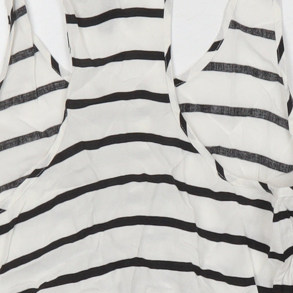 H&M Womens Ivory Striped Viscose Basic T-Shirt Size 6 Scoop Neck