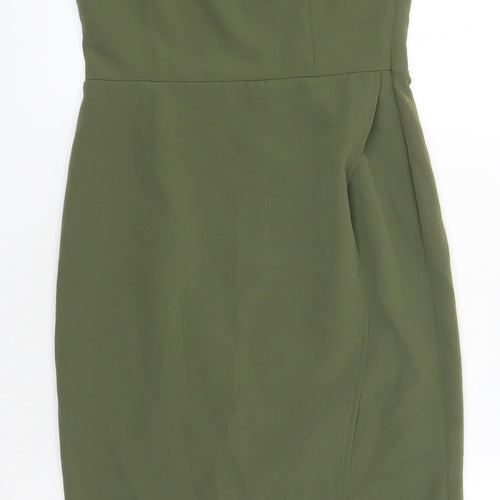 OML Womens Green Houndstooth Polyester Pencil Dress Size S One Shoulder Zip