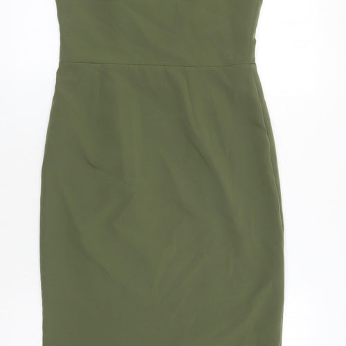 OML Womens Green Houndstooth Polyester Pencil Dress Size S One Shoulder Zip