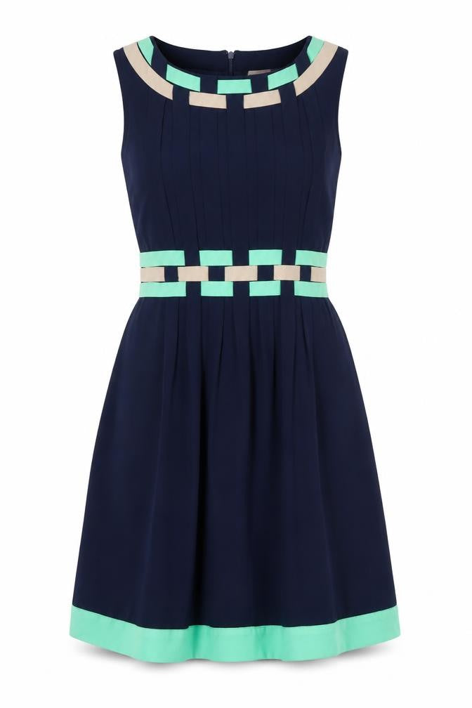 Front view of Esley women’s multicoloured houndstooth polyester a-line, size S, boat neck