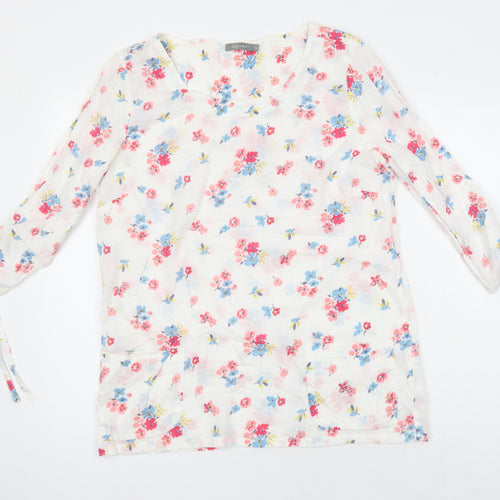 Lily & Me Womens Ivory Floral 100% Cotton Tunic Blouse Size 14 Scoop Neck